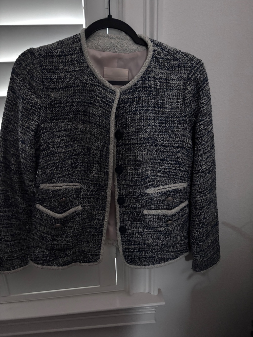 Rebecca Taylor Navy and White Tweed Boxy Blazer